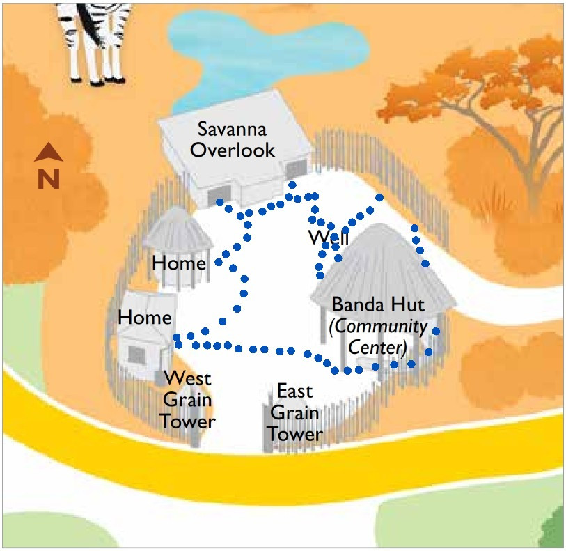 Map of Savanna area with dotted lines marking where hoof-prints can be found on the ground.